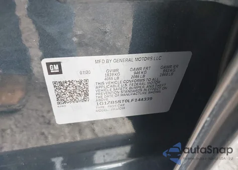 2020 Chevrolet Malibu Fwd Ls z USA, uszkodzony, nr VIN 1G1ZB5ST0LF144339